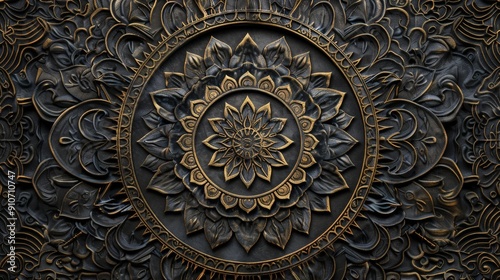 Intricate Black and Gold Mandala Design.