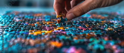Precise Hands Completing Jigsaw Puzzle with Care and Focus