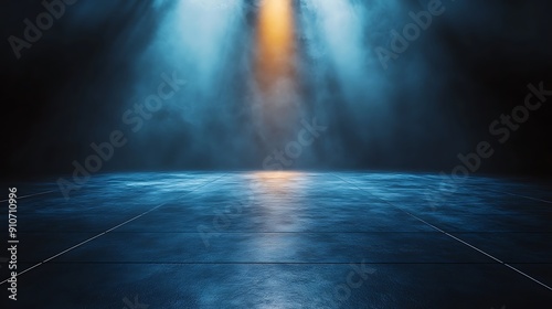  A dark room with a concrete floor and a spotlight. Suitable for dramatic or mysterious themed designs  theater and event promotion  and creative storytelling visuals. empty dark blue room 