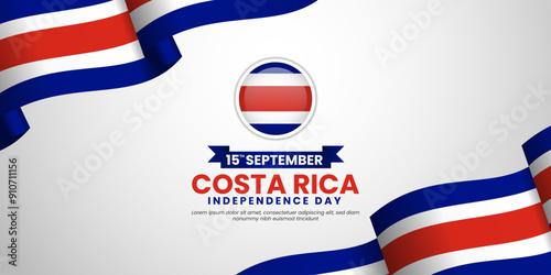 Costa Rica Independence Day Vector Illustration on September 15 with Waving Flag Background