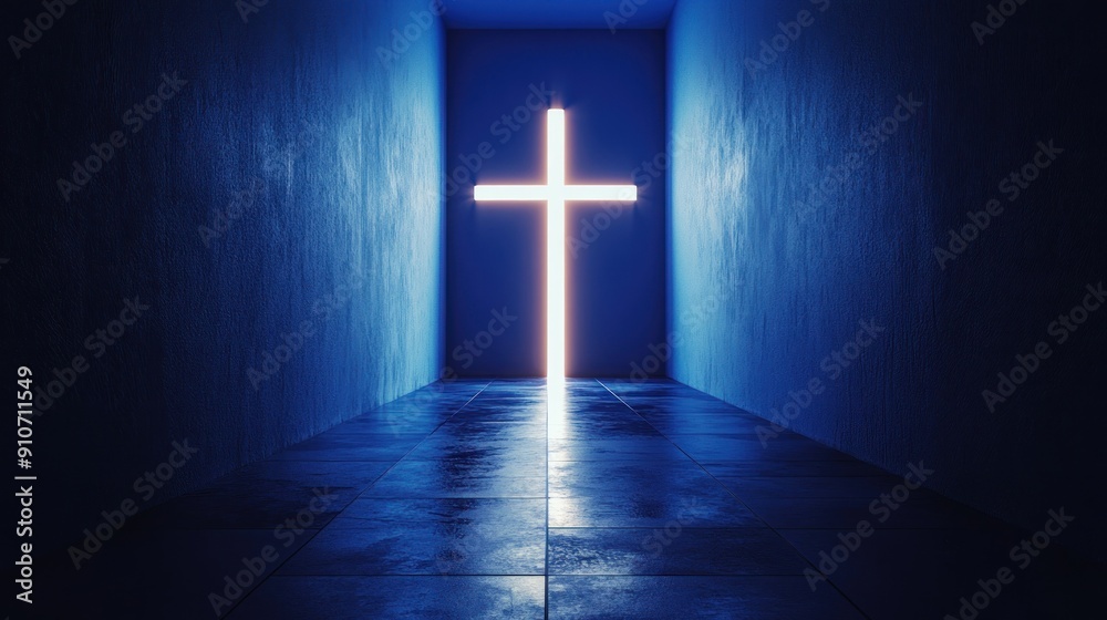 Naklejka premium Glowing Cross in a Dark Hallway