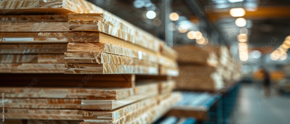 Fototapeta premium Precision Work: Worker Stacking Wood Sheets for Jigsaw Puzzle Cutting