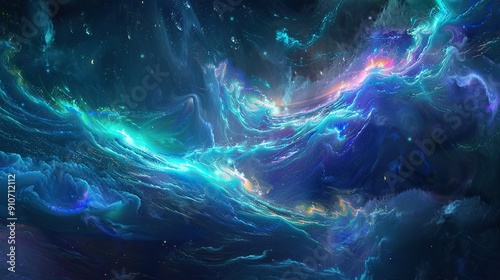 Abstract Cosmic Nebula with Glowing Swirling Colors