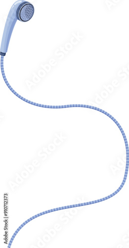 Blue shower head hanging with a long hose for washing isolated on a white background