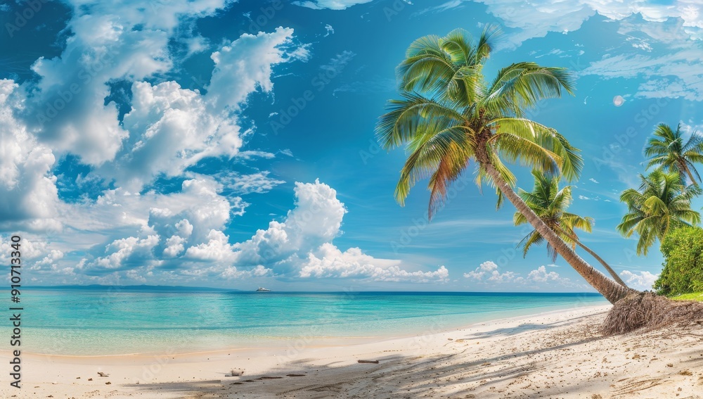 Palm Tree on a Tropical Beach with Turquoise Water and White Sand Palm Tree on a Tropical Beach with Turquoise Water and White Sand