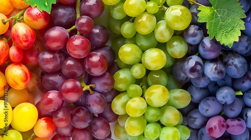 Close-up of a vibrant bunch of grapes in various shades of green, red, and purple.