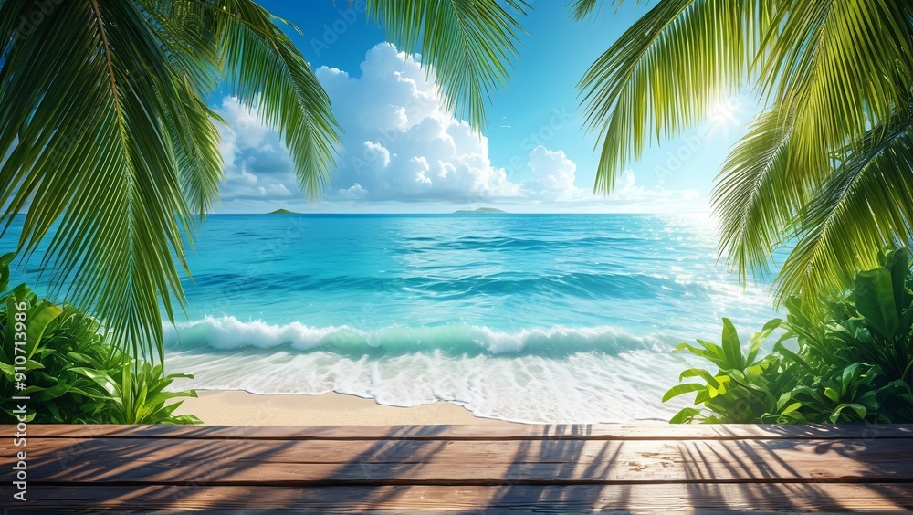 Tropical Beach View with Palm Trees and Clear Blue Ocean Tropical Beach View with Palm Trees and Clear Blue Ocean
