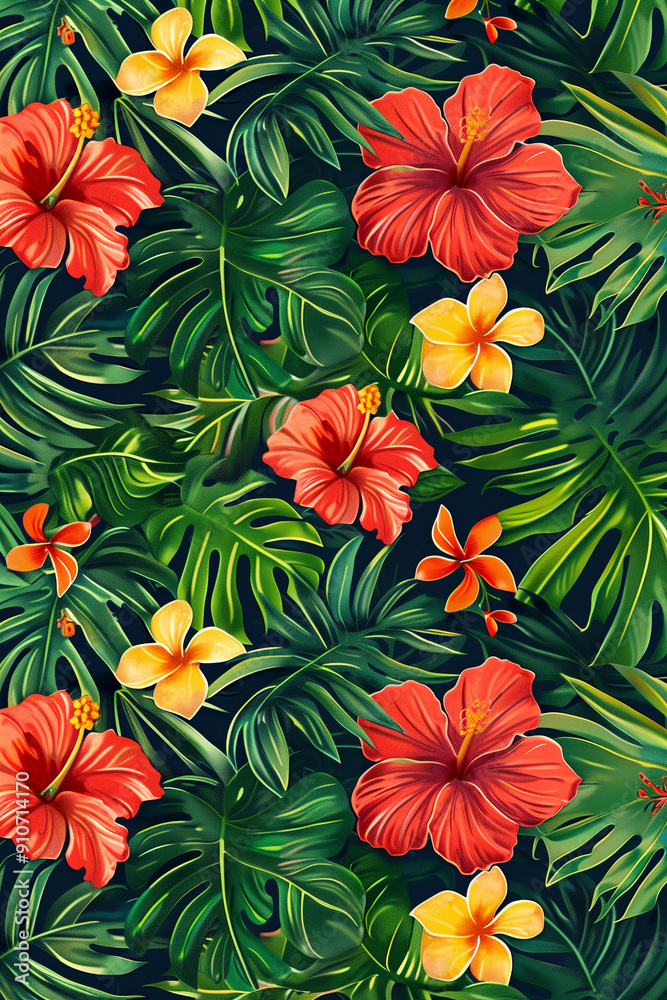 Tropical exotic plant pattern for summer background and beach wallpaper. Tropical exotic plant pattern for summer background and beach wallpaper.