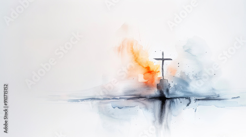 Christian cross faith watercolor background hope love religion religious easter god jesus christ photo