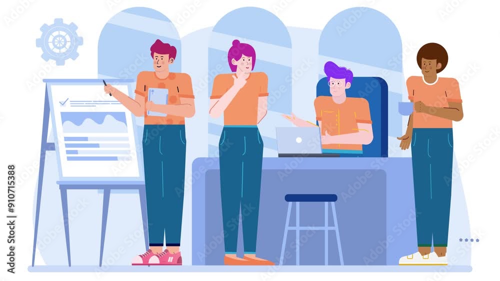 teamwork in manager room illustration business animated video teamwork in manager room illustration business animated video