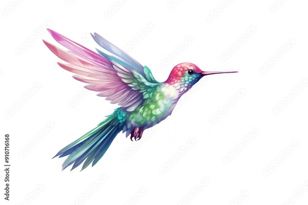 Fototapeta premium Hummingbird animal flying white background.