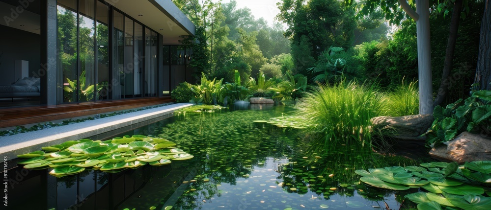 Harmonious Blend of Pond and Grass in Landscape Design for Serene Outdoor Space Harmonious Blend of Pond and Grass in Landscape Design for Serene Outdoor Space