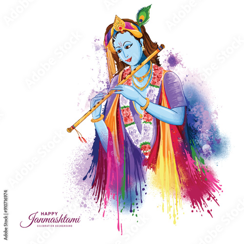 Happy janmashtami festival of india lord krishna beautiful card background