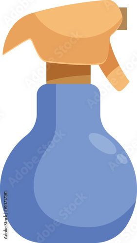 Blue plastic spray bottle is standing, ready to be used for cleaning and disinfection