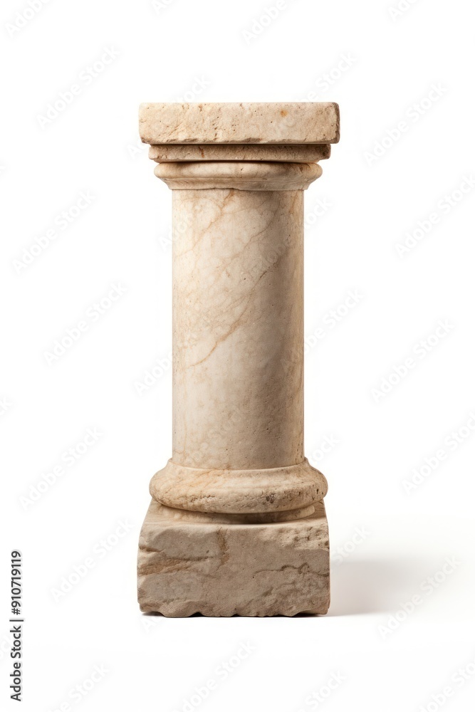 A small architectural antique stone pillar column with pedestal architecture white background sculpture. A small architectural antique stone pillar column with pedestal architecture white background sculpture.