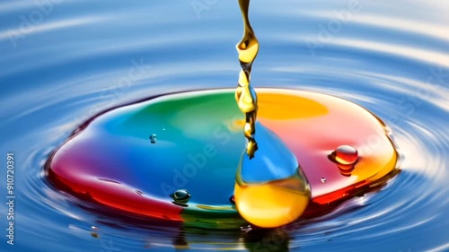Colorful artistic image of oil drop floating on the water