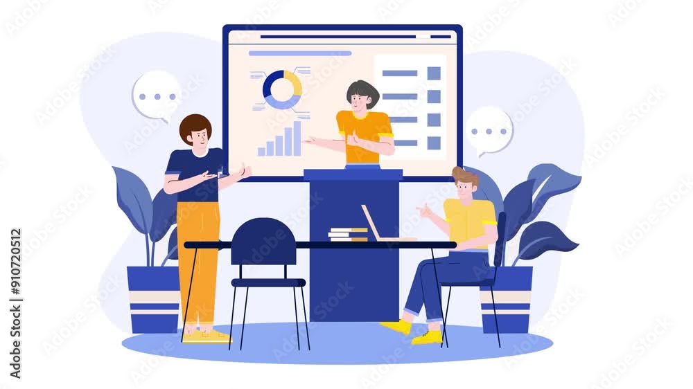 business training session with infographic on the presentation illustration animated video business training session with infographic on the presentation illustration animated video