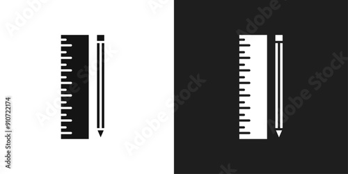Pencil and ruler icon line art vector