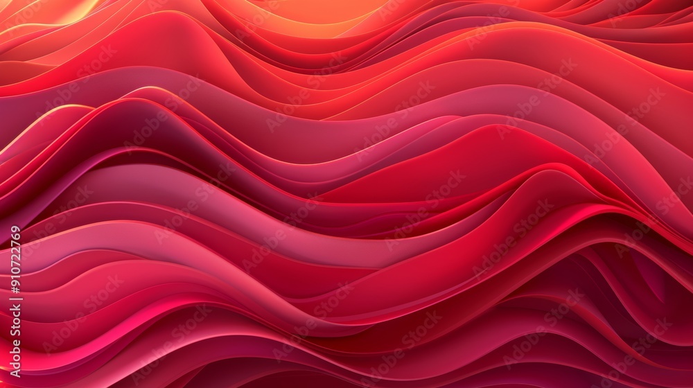 Abstract Background With Wavy Red Shapes, 3D Rendering. Digital Illustration Fluid Lines
