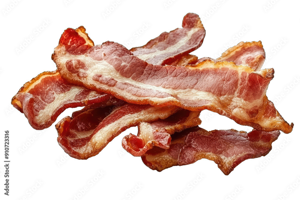 A delicious stack of crispy bacon strips on a white background, perfect for food photography and culinary projects. A delicious stack of crispy bacon strips on a white background, perfect for food photography and culinary projects.