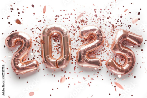 Obraz na płótnie Happy new year 2025 balloons and confetti over white background w salonie