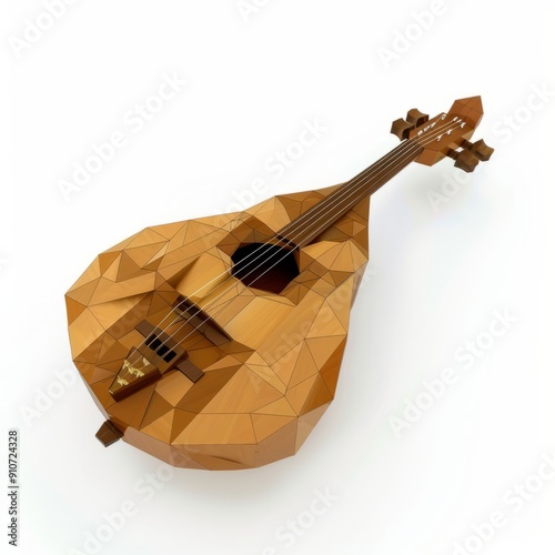 3D Render, Low Poly style of a mandola with a smaller, oval body and four strings, on isolated white background, Generative AI photo