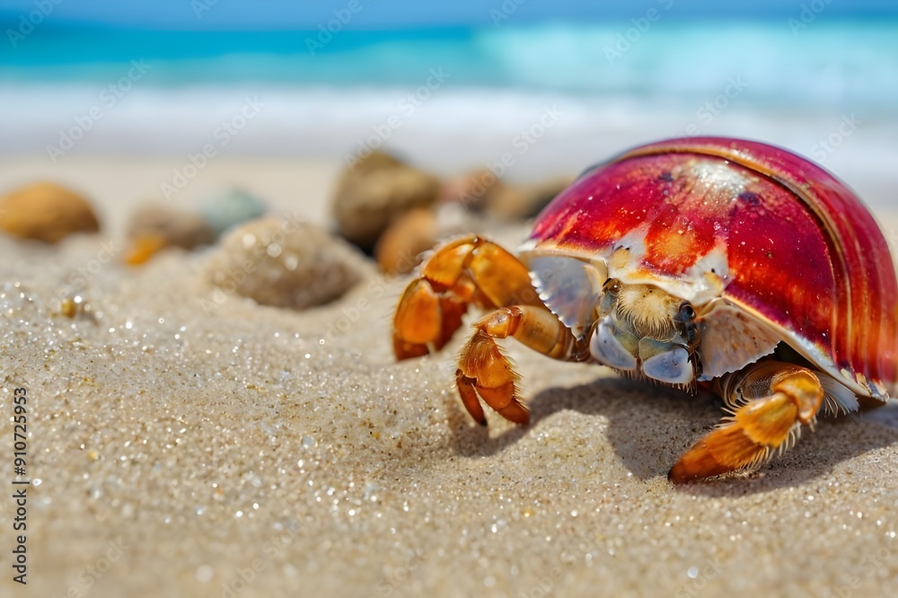 Closeup of a hermit crab on a tropical beach beautiful pic Closeup of a hermit crab on a tropical beach beautiful pic