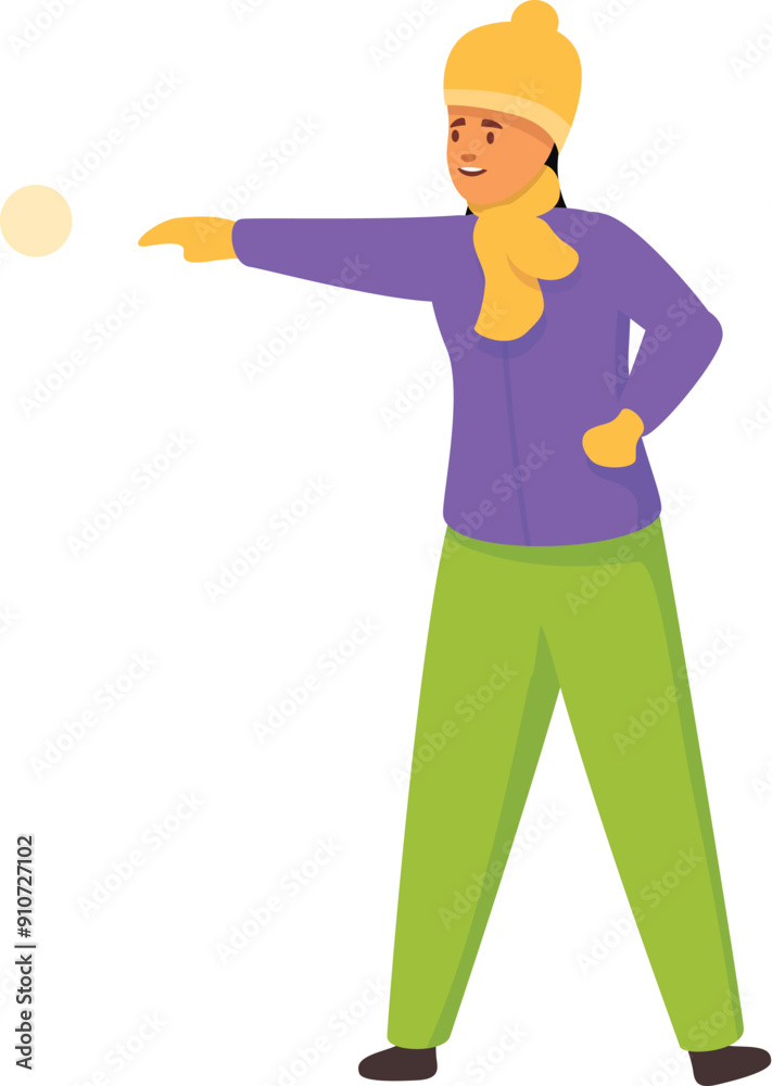 Woman bundled up in winter clothes is throwing a snowball Woman bundled up in winter clothes is throwing a snowball