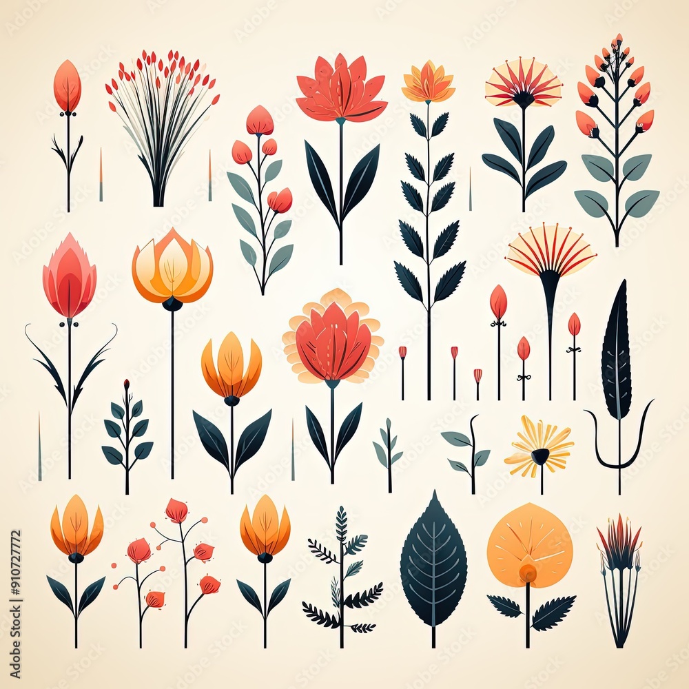 Minimalist Design of Simplified and Stylized Floral Elements Minimalist Design of Simplified and Stylized Floral Elements