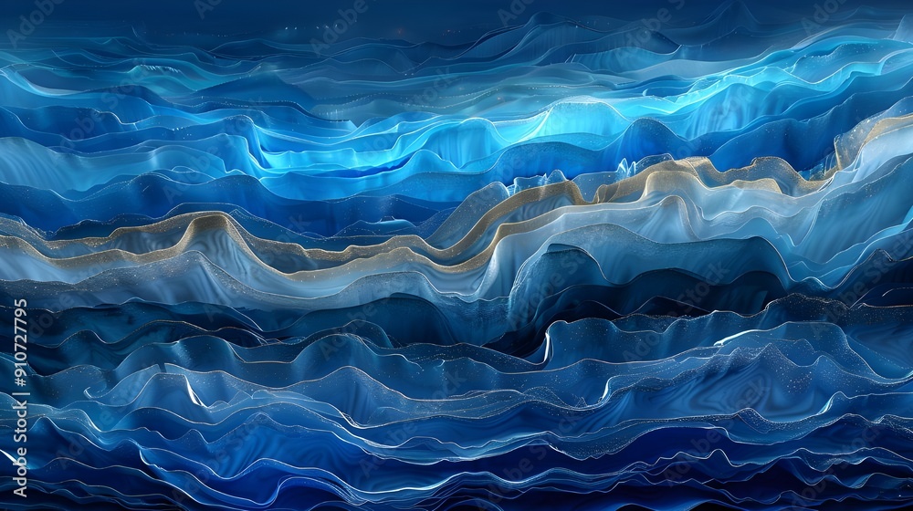 Obraz premium A digital art piece featuring deep blue waves, creating an abstract background