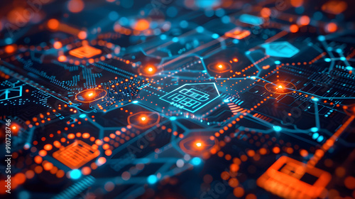 Digital interface with blockchain icons, representing the new economic framework