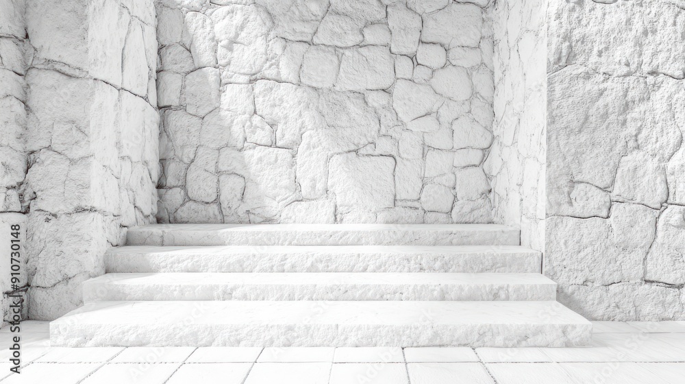Fototapeta premium White Stone Wall with Stairs