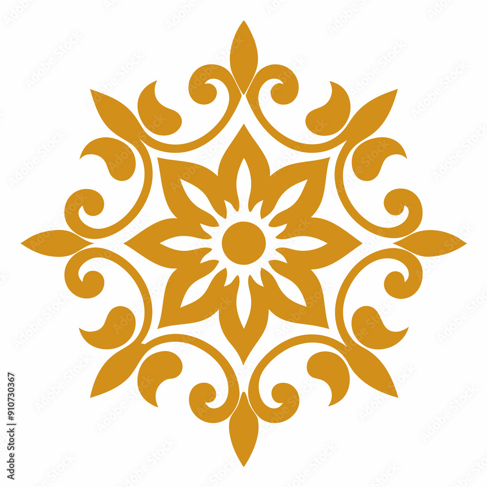 Naklejka premium Golden decorative floral ornament vector art illustration