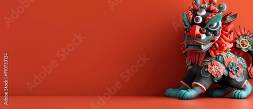 Minimalist wallpaper with ample copyspace for Chinese New Year 2025 featuring lion dance, vector style.