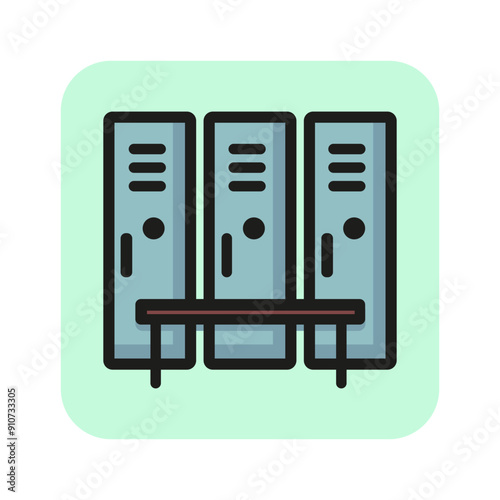 Gym lockers line icon. Compartment, bench, dressing. Safety concept. Can be used for topics like storage, changing room, security
