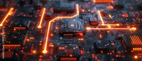 Wallpaper Mural Glowing Neon Digital Circuits Illuminating Dark Technology Background, Concept of Advanced Electronic Systems Torontodigital.ca