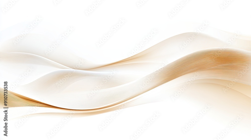 Obraz premium Abstract Golden Wave Lines on White Background, Elegant abstract design featuring flowing golden wave lines on a clean white background, creating a modern and sophisticated visual effect. 
