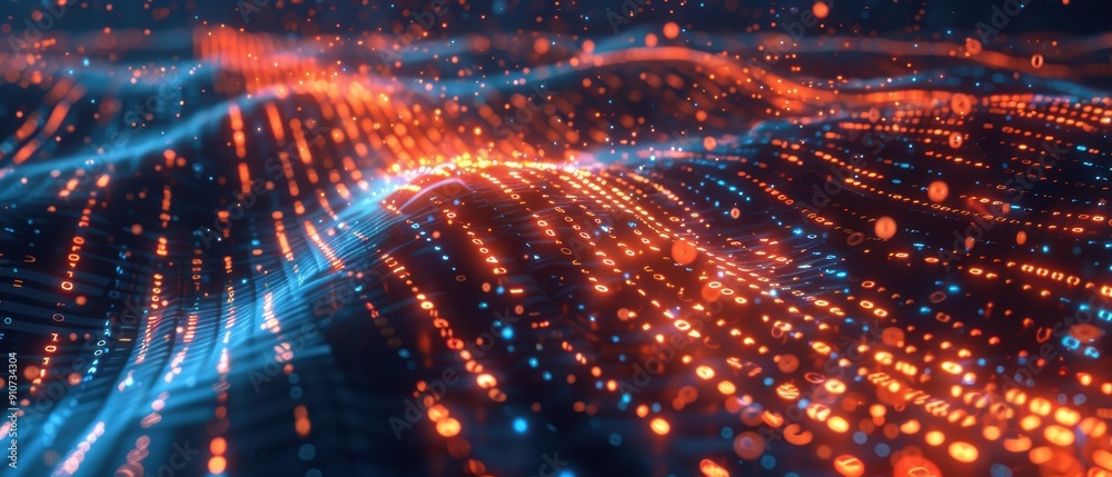 Digital Connectivity: Glowing Data Flow with Binary Code Light Effects Digital Connectivity: Glowing Data Flow with Binary Code Light Effects