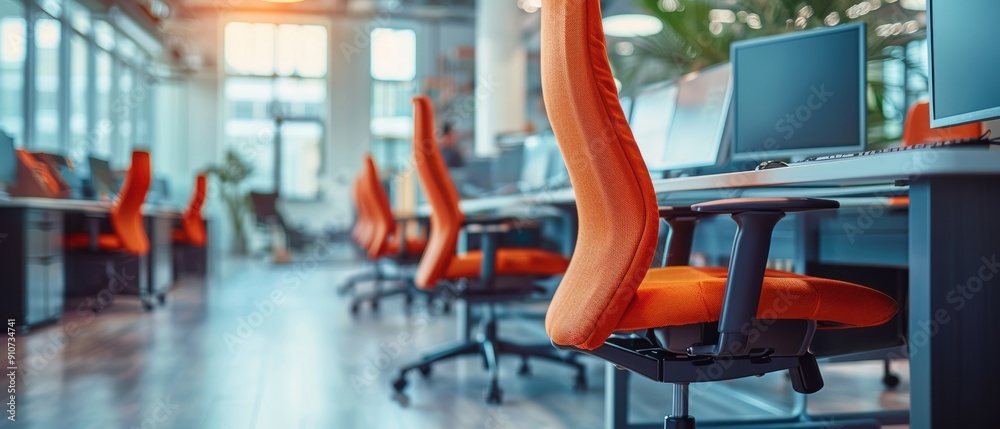 Naklejka premium Modern Business Workspace with Ergonomic Chairs and Desks for Productivity