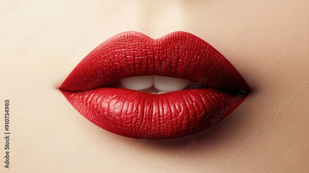 A close up of a woman's lips with red lipstick A close up of a woman's lips with red lipstick