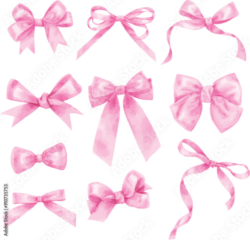 Set of bows. Watercolor hand drawn illustration isolated on a white background