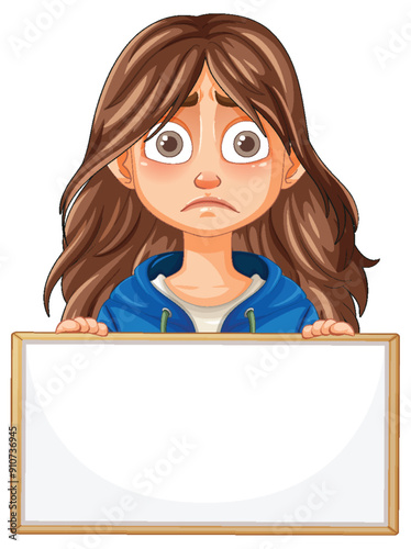Sad Girl Holding Blank Sign