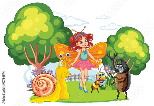 Fairy and Insect Friends in Garden
