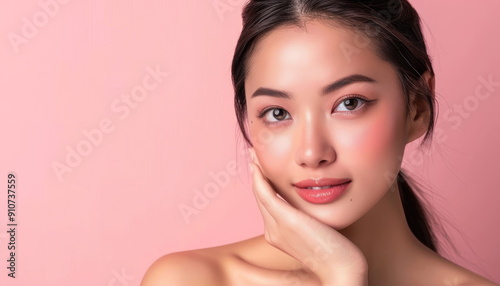 Beautiful Woman with Pink Background