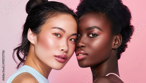 Closeup portrait of two women with different skin tones