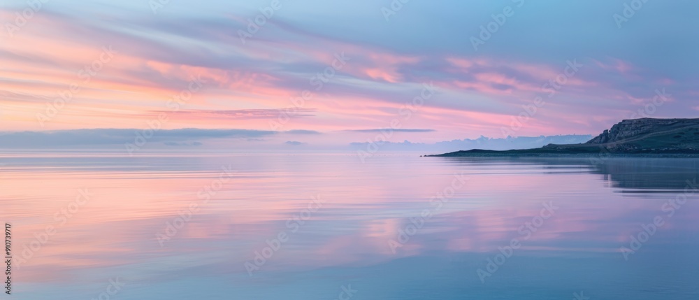Fototapeta premium Tranquil Morning Bliss: Soft Pastel Dawn Sky and Ethereal Clouds