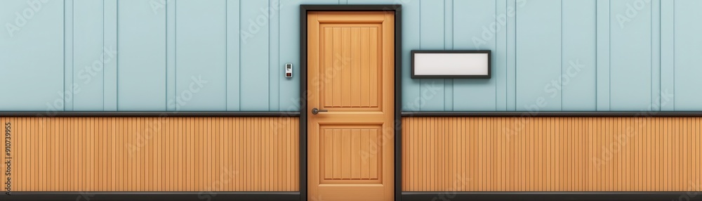 Cozy library entrance, wooden door and signage, flat design illustration Cozy library entrance, wooden door and signage, flat design illustration