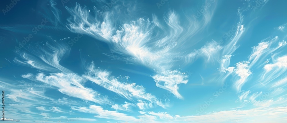 Fototapeta premium Heavenly Skies: Peaceful Atmosphere with Wispy Clouds
