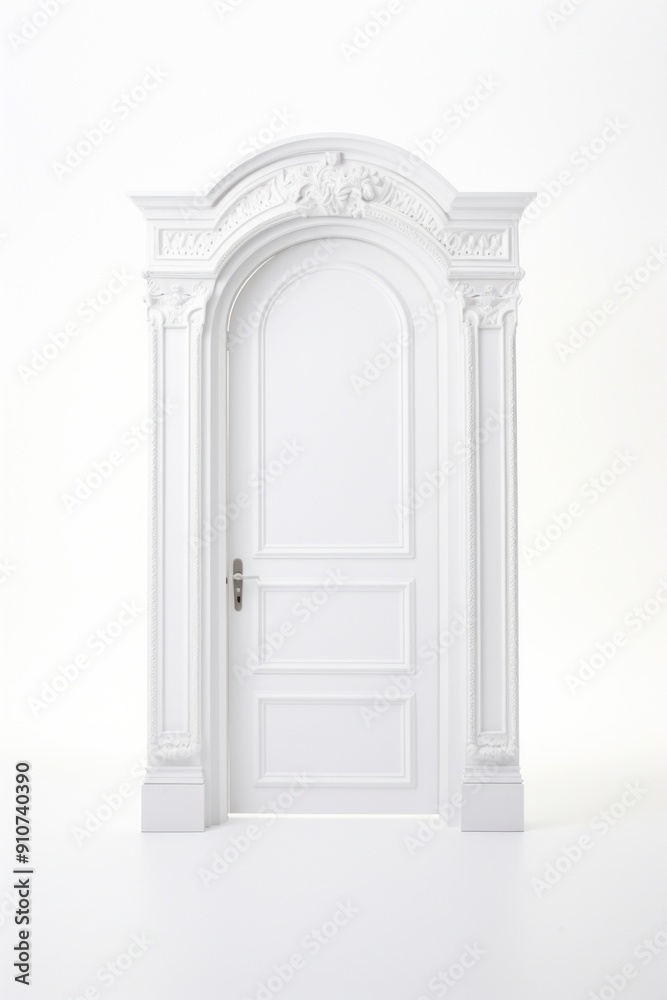 Openned door architecture white white background.