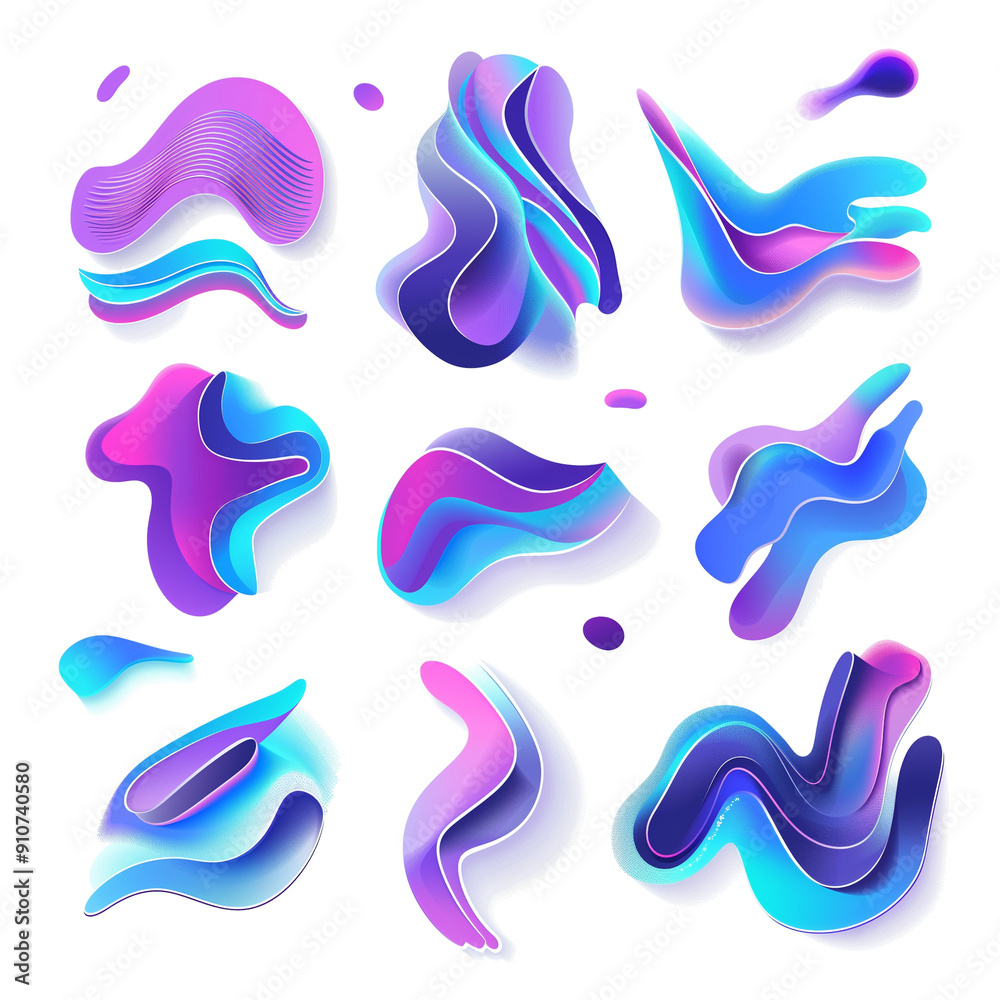 Abstract fluid shapes with a purple-blue gradient isolated on a transparent background Abstract fluid shapes with a purple-blue gradient isolated on a transparent background